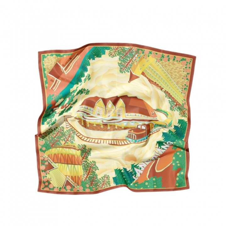 Double-sided printed silk scarf with Da Lat Railway Station pattern (Size 70*70cm : 749,000vnd)